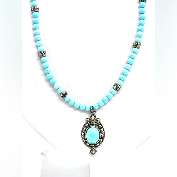 Sterling Marcasite Sleeping Beauty Turquoise Necklace